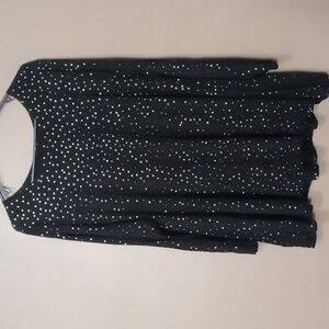 Lane Bryant Black w Silver Sparkle Dots Long Sleeve Blouse 18/20